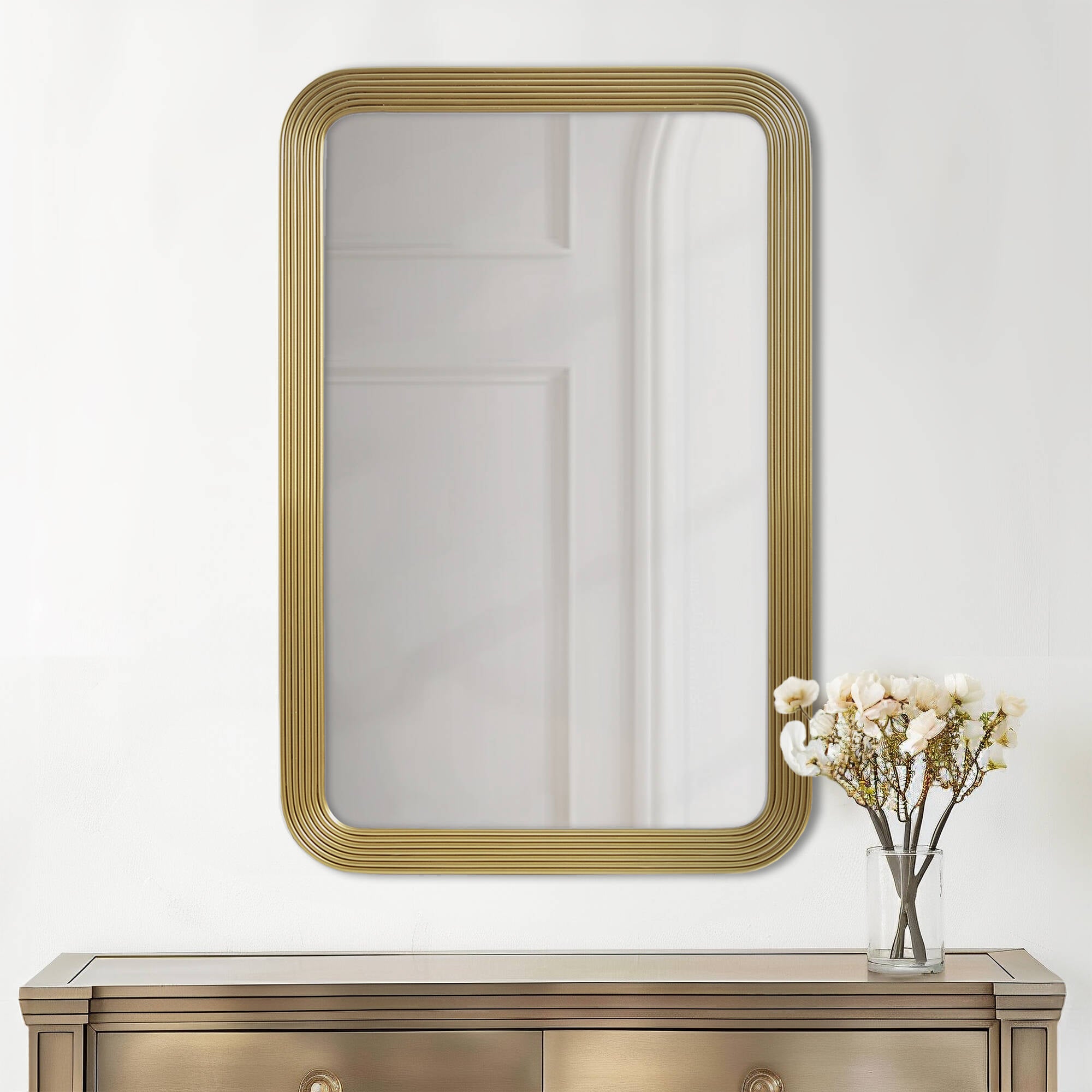 Rounded Rectangle Fluted Wall Mirror Gold See Below Gold Mirror