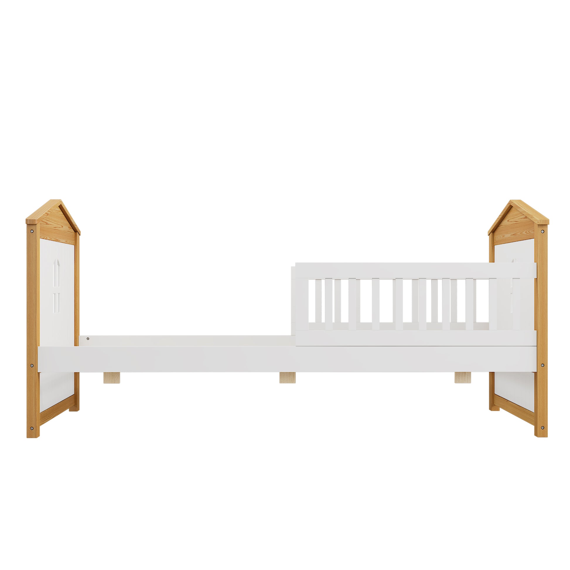 Twin Size House Shape Bed With Two Drawers Wooden Bed For Girls Boys Teens, No Box Spring Needed, Walnut And White Box Spring Not Required Twin White Walnut Wood Bedroom Cute Pine Bed Frame Wood