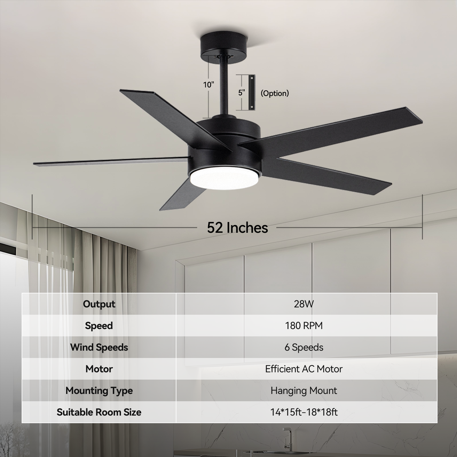 Modern Ceiling Fan With Light And Remote Control, 52 Inch Airflow Cool Airflow Warm, 5 Reversible Blades, Dimmable Led Light,For Living Room And Bedroom Black Modern Plywood