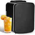 4L 6 Can Mini Fridge Portable Cooler & Warmer Compact Refrigerators For Food, Drinks, Office Desk, Black Black Plastic