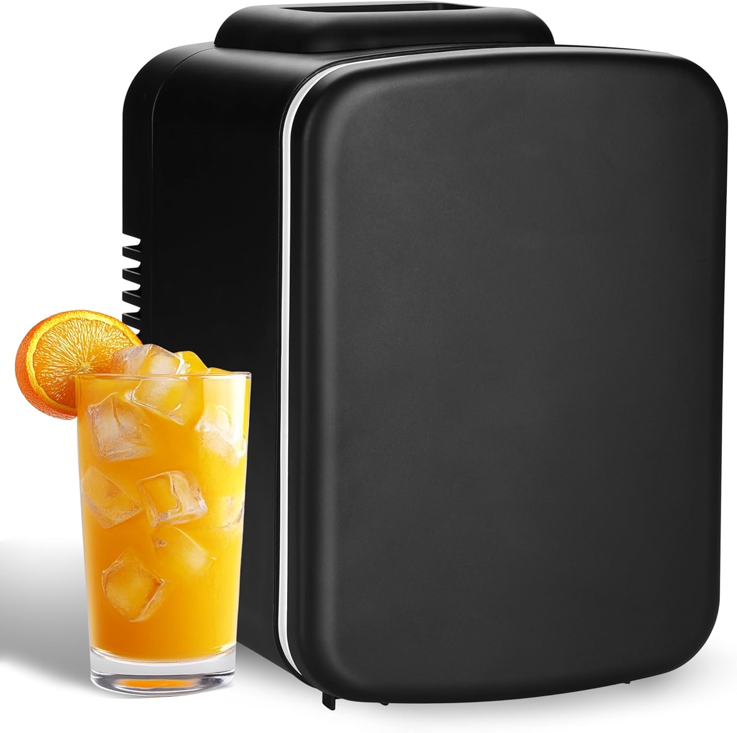 4L 6 Can Mini Fridge Portable Cooler & Warmer Compact Refrigerators For Food, Drinks, Office Desk, Black Black Plastic