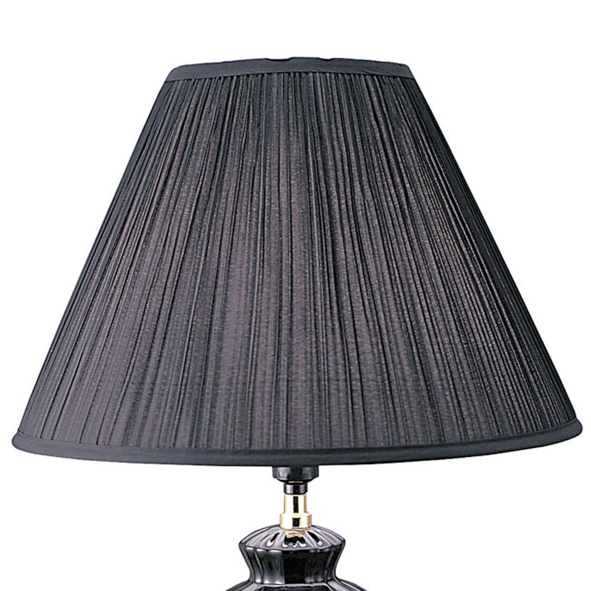 26" Tall Ceramic Table Lamp, Urn Shaped With Black Finish, Linen Shade Black Ceramic