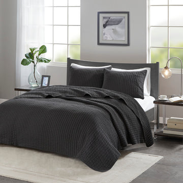 3 Piece Quilt Set Black Full Queen Full Black Microfiber