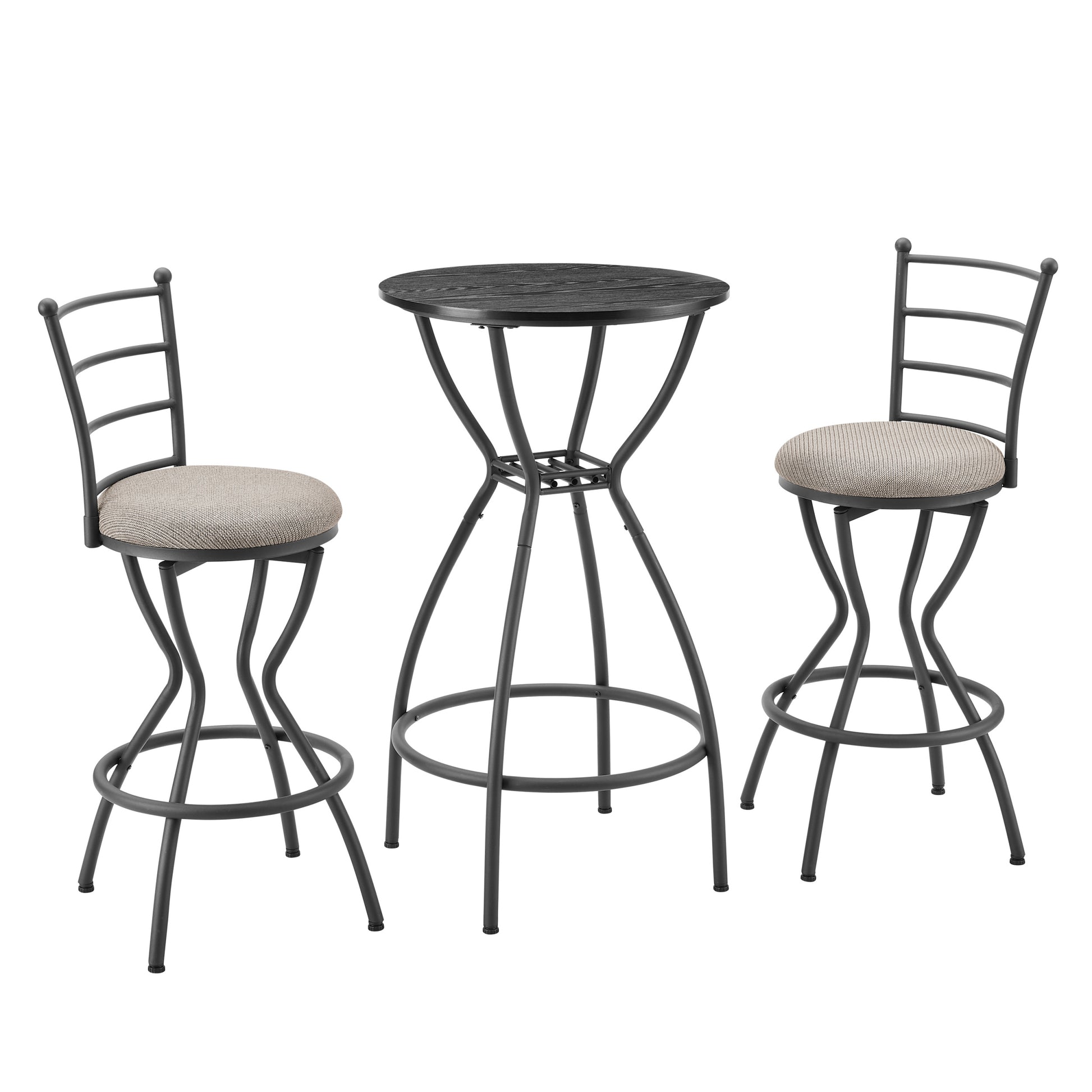 3 Bar Table And Chairs Set For Dining Room Industrial Counter Height Bar Chairs With Metal Back, Fabric Seat Black Dining Room American Design,American Traditional,Antique Metal