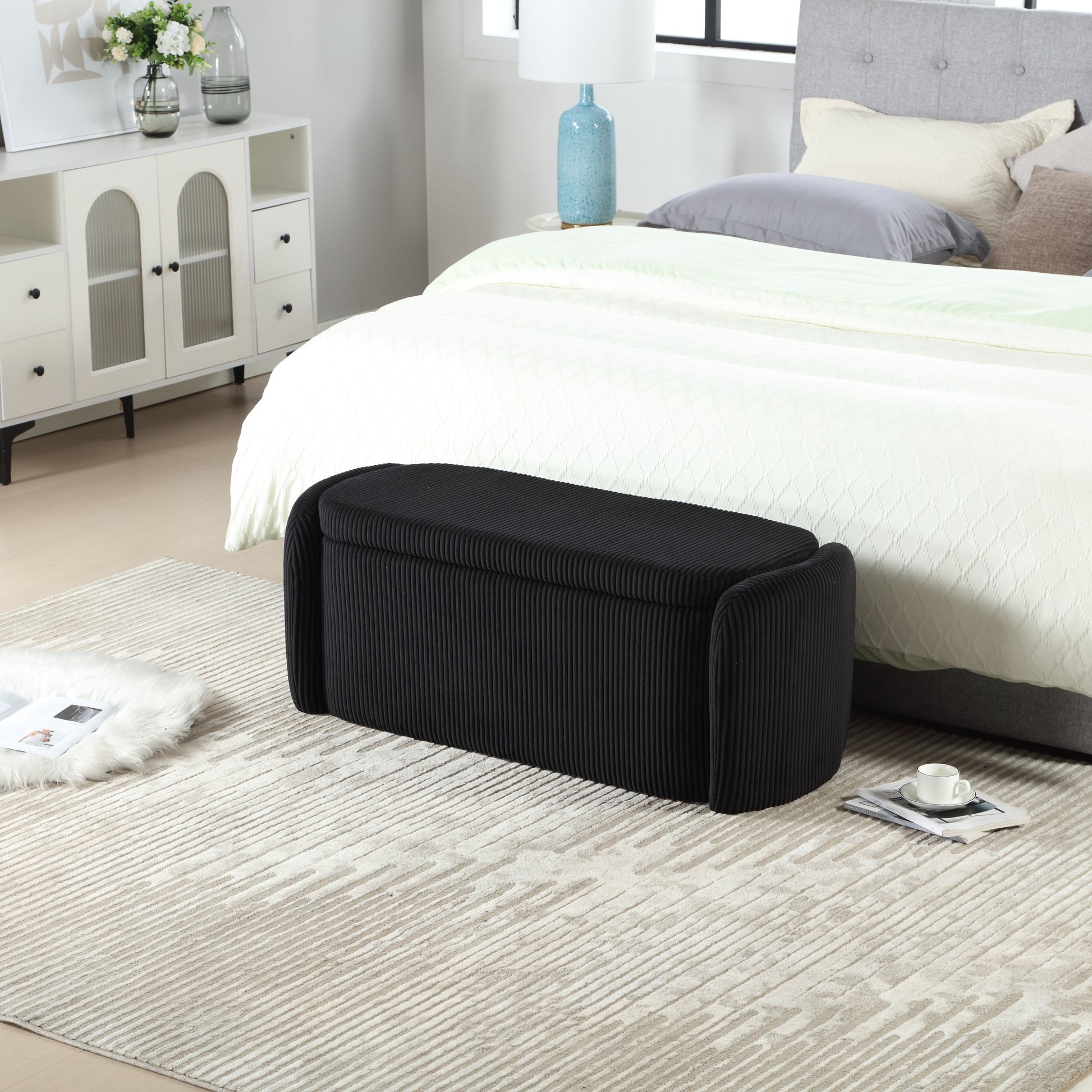 Coolmore Storage Ottoman,Bedroom End Bench,Upholstered Fabric Storage Ottoman With Safety Hinge, Entryway Padded Footstool, Ottoman Bench For Living Room & Bedroom Black Black Primary Living Space Foam Velvet