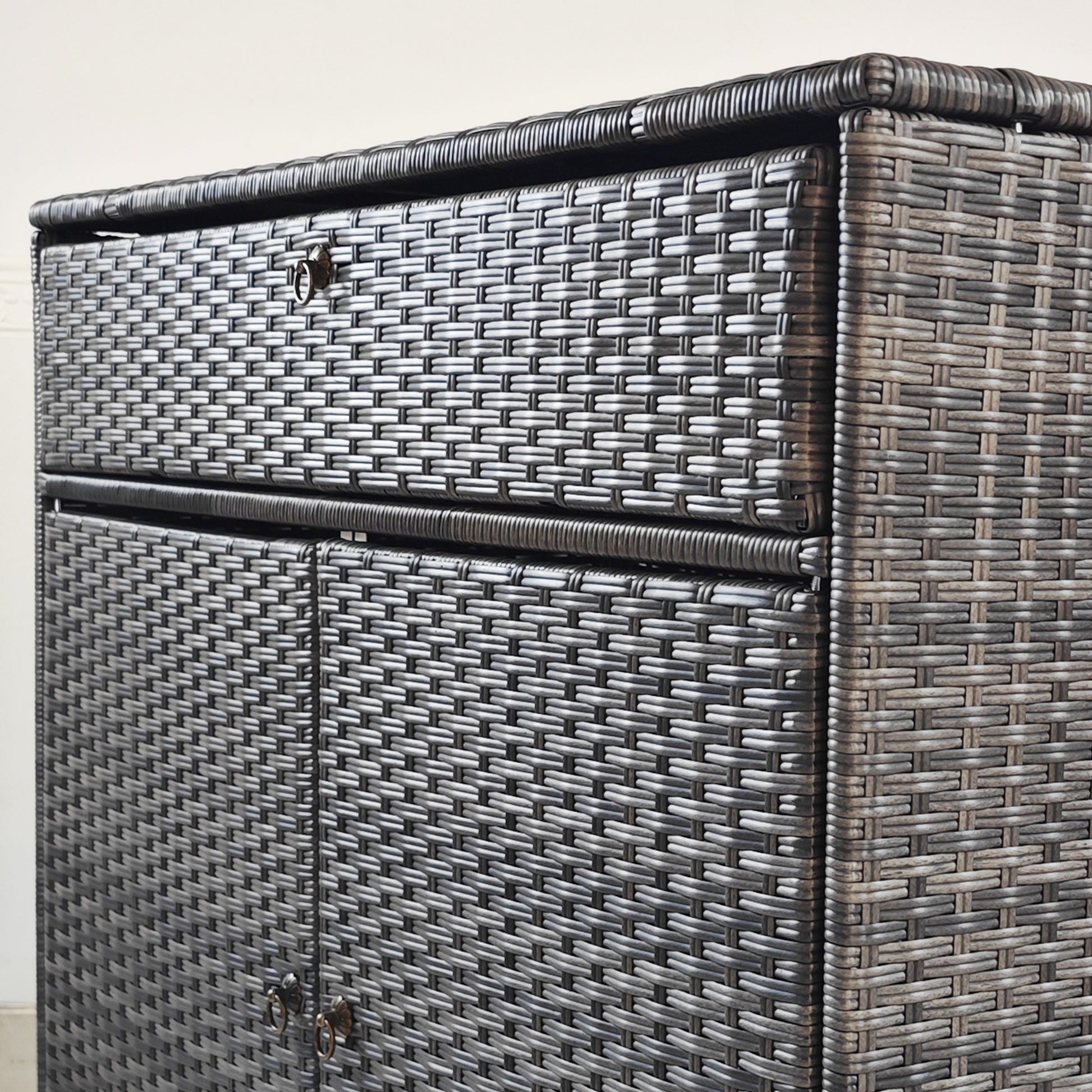 Outsunny Outdoor Towel Rack & Pool Toy Cabinet, Hot Tub Accessory Storage, Freestanding Pe Rattan Wicker Cabinet With Drawer For Indoor, Outdoor Swimming Pool, Spa, Gray Grey Steel