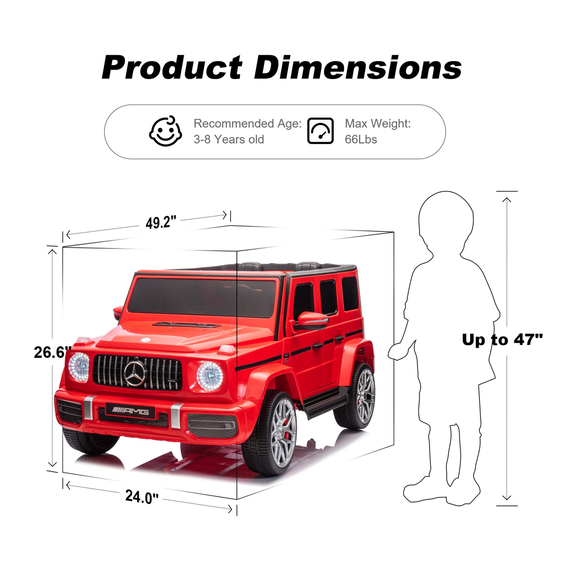 24V 2 Seater Kids Ride On Car Licensed Mercedes Benz G63 Powerful 4Wd For Kids Ages 3 8, With 7Ah Big Battery, Remote Control, Soft Braking, 4 Wheel Suspension, Led Headlight & Music,Red Red Polyethylene