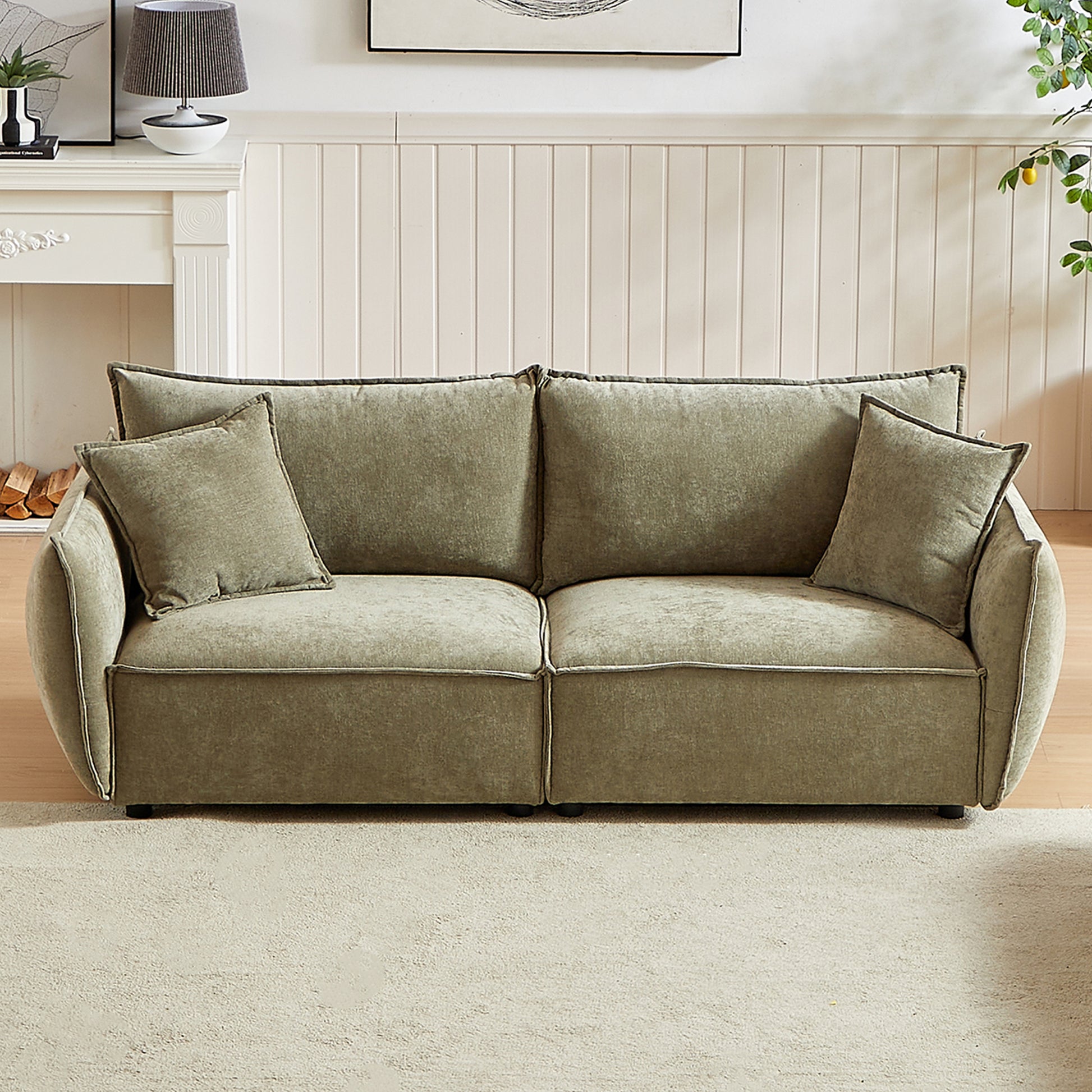 Mh88" Modern Living Room Sectional, Wide Living Room Sectional, Stylish Chenille Triple Sectional With Extra 2 Pillows, Thickly Padded Seat And Back And Armrests For Apartment, Living Room Light Green Chenille Wood Primary Living Space Pine Foam Fabric 3