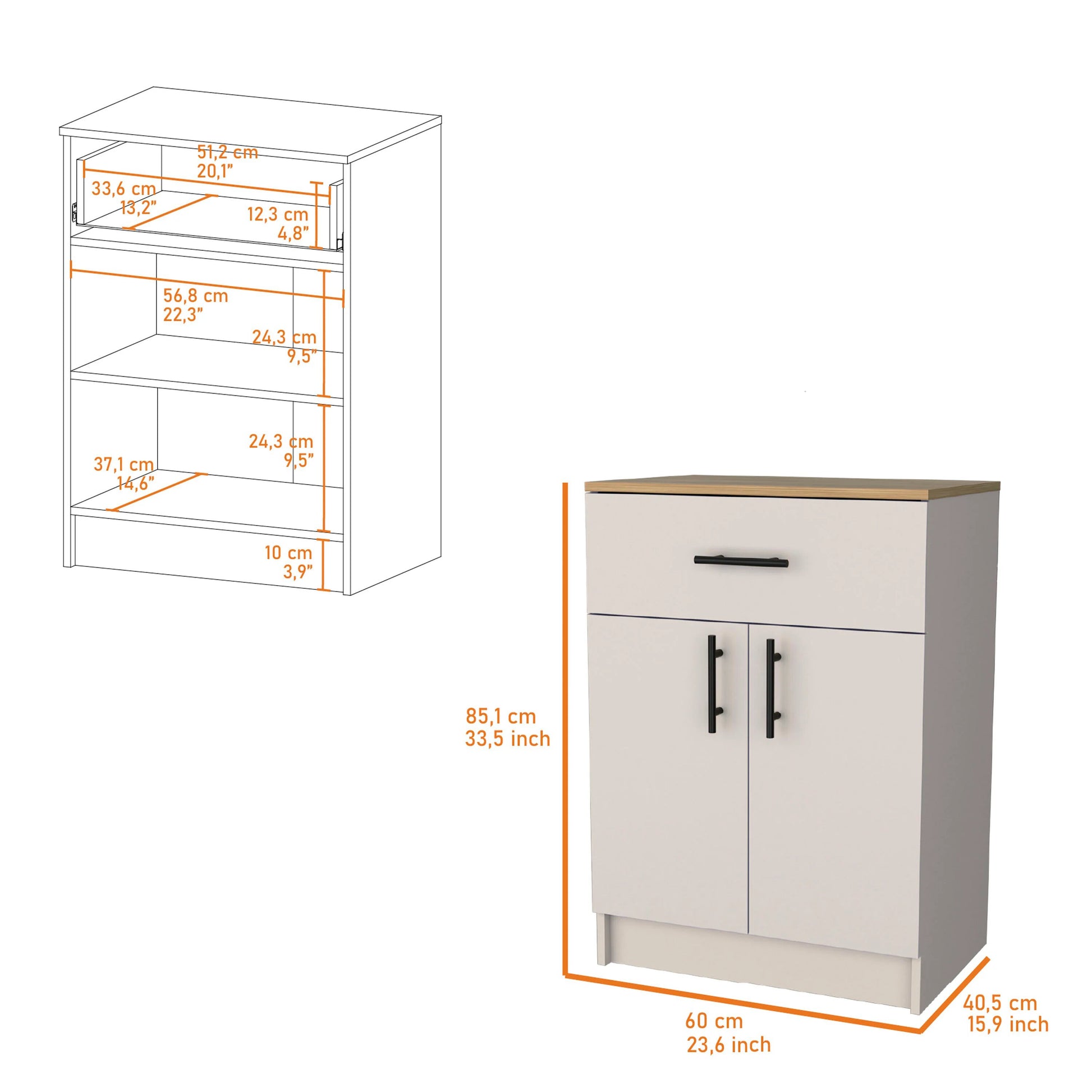 Ivory And Natural Oak 2 Door Kitchen Pantry With 1 Drawer Oak Particle Board Melamine