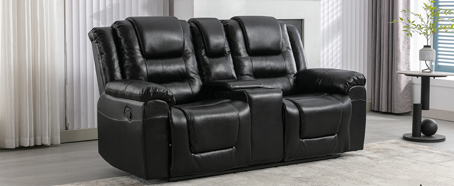 Home Theater Recliner Set Manual Recliner Chair With Wide Armrest, Two Built In Cup Holders For Living Room,Bedroom, Black Old Sku:Sg000760Aab Black Foam Pu Leather