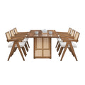 86.61 Inch Oversize Rectangular Dining Set,7 Pcs Wooden Dining Table And Chairs,Mid Century Modern Large Kitchen Set For Living Room,Bohemian Dining Table With Rattan Weave For Restaurant,Office,Oak