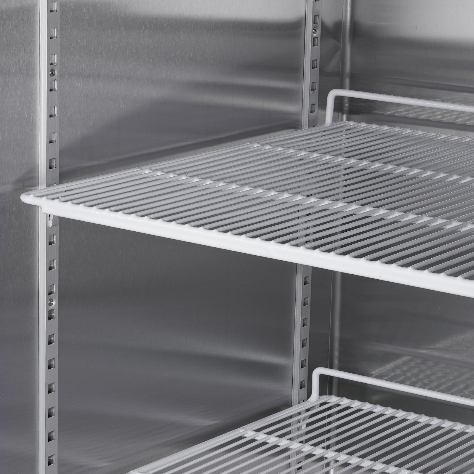 54"W Commercial Freezer 2 Section 2 Solid Door Stainless Steel Interior And Exterior Construction Reach In Freezer 42.2 Cu.Ft. Upright Fan Cooling Freezer For Restaurants And Commercial Environments