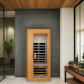 Hemlock One Person Far Infrared Roof Embedded Indoor Sauna Room Natural Wood Metal & Wood