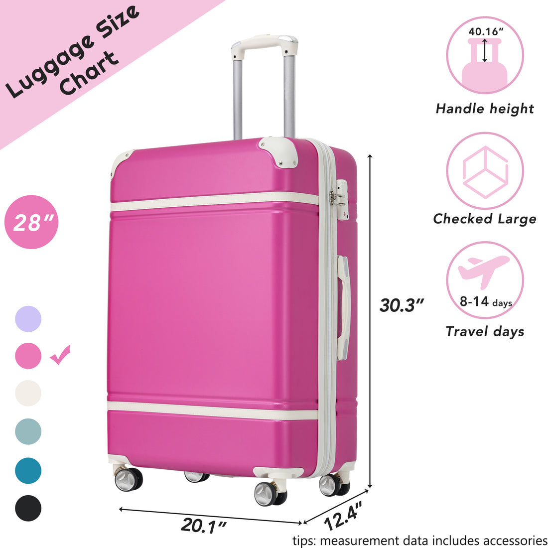 Hardshell Luggage With Tsa Lock28" Expandable Lightweight Suitcase With Spinner Wheels, Single Vintage Luggage,Pink Pink Abs