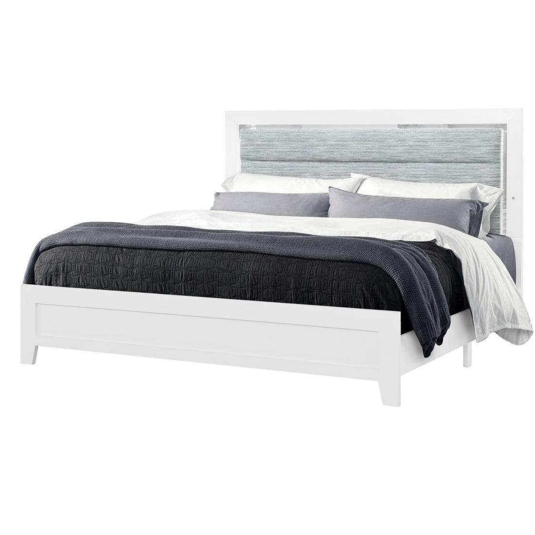 Omoda White King Bed With Led White Rubber Wood