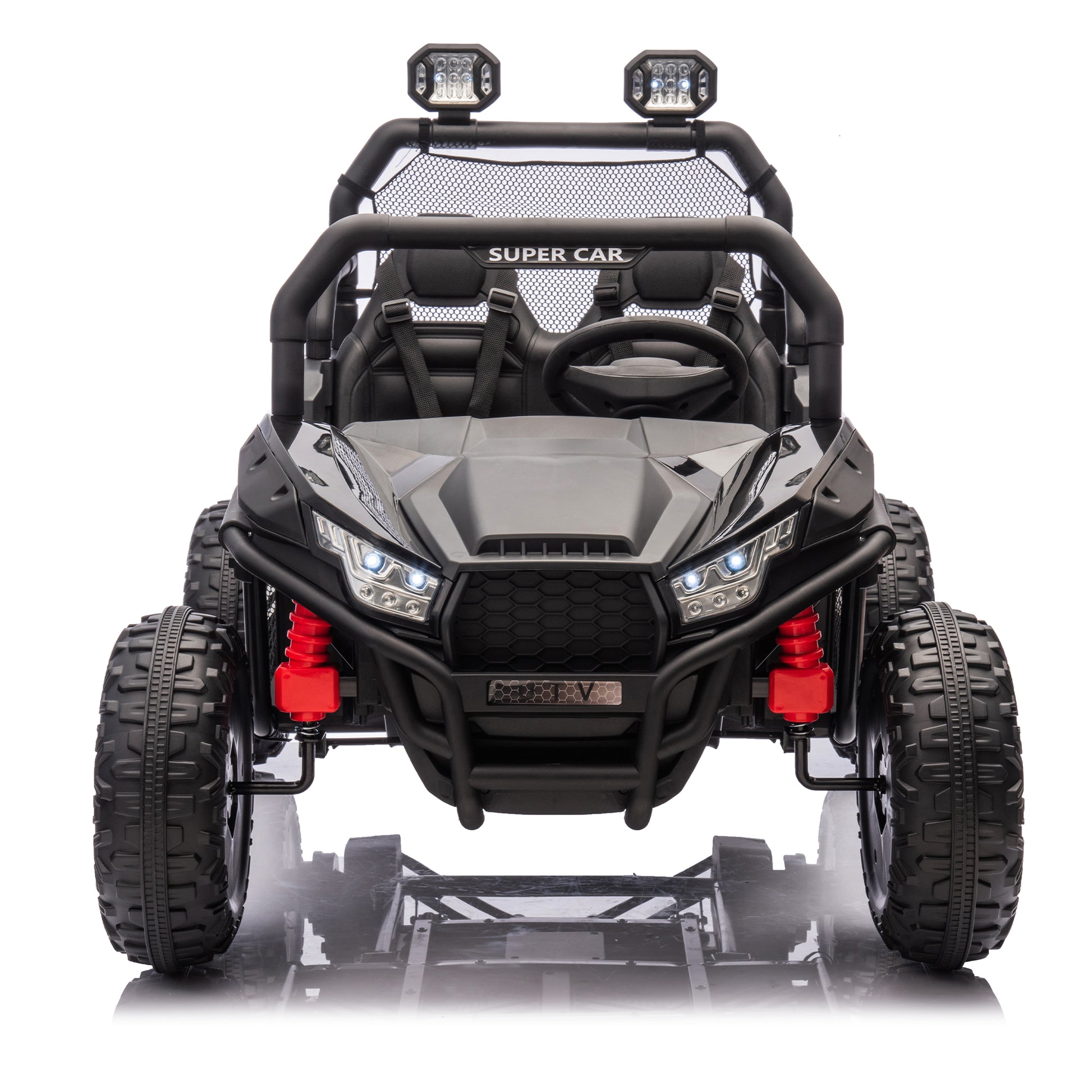 24V Two Seater Kids Ride On Utv W Parents Control,400W Super Power,Four Wheel Suspension,Led Light With Rear Searchlight,Bluetooth,Mp3,Music,Rear Storage Space,Speeds 3.73 4.97Mph For Kids Aged 3 . Black 50 99 Lbs Polypropylene