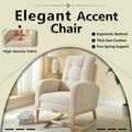 Modern Accent Rocking Chair Rocking Chair With Solid Wood Legs, Adjustable Footrest,Comfy Armchair With Side Pocket, Living Room Lounge Arm Chair With High Backrest Beige,Teddy Beige Polyester Blend