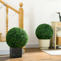 Homcom Set Of 2 19.75 Inch Artificial Ball Boxwood Topiary Trees Balls, Indoor Outdoor Fake Plants For Home, Office & Living Room Decor Green Plastic