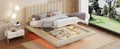 Queen Size Upholstered Floating Bed With Led Light And Usb Port, Velvet, Beige, Hydrualic Platform Bed Queen Beige Velvet