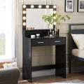 Vanity Desk With Mirror And Lights, Dressing Table With Large Drawer, 2 Level Storage Dresser & 3 Lighting Modes Adjustable Brightness, Suitable For Bedroom Black Black Particle Board