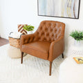 Joshua Tufted Tan Leather Lounge Chair Natural,Tan Brown Foam Genuine Leather,Solid Wood