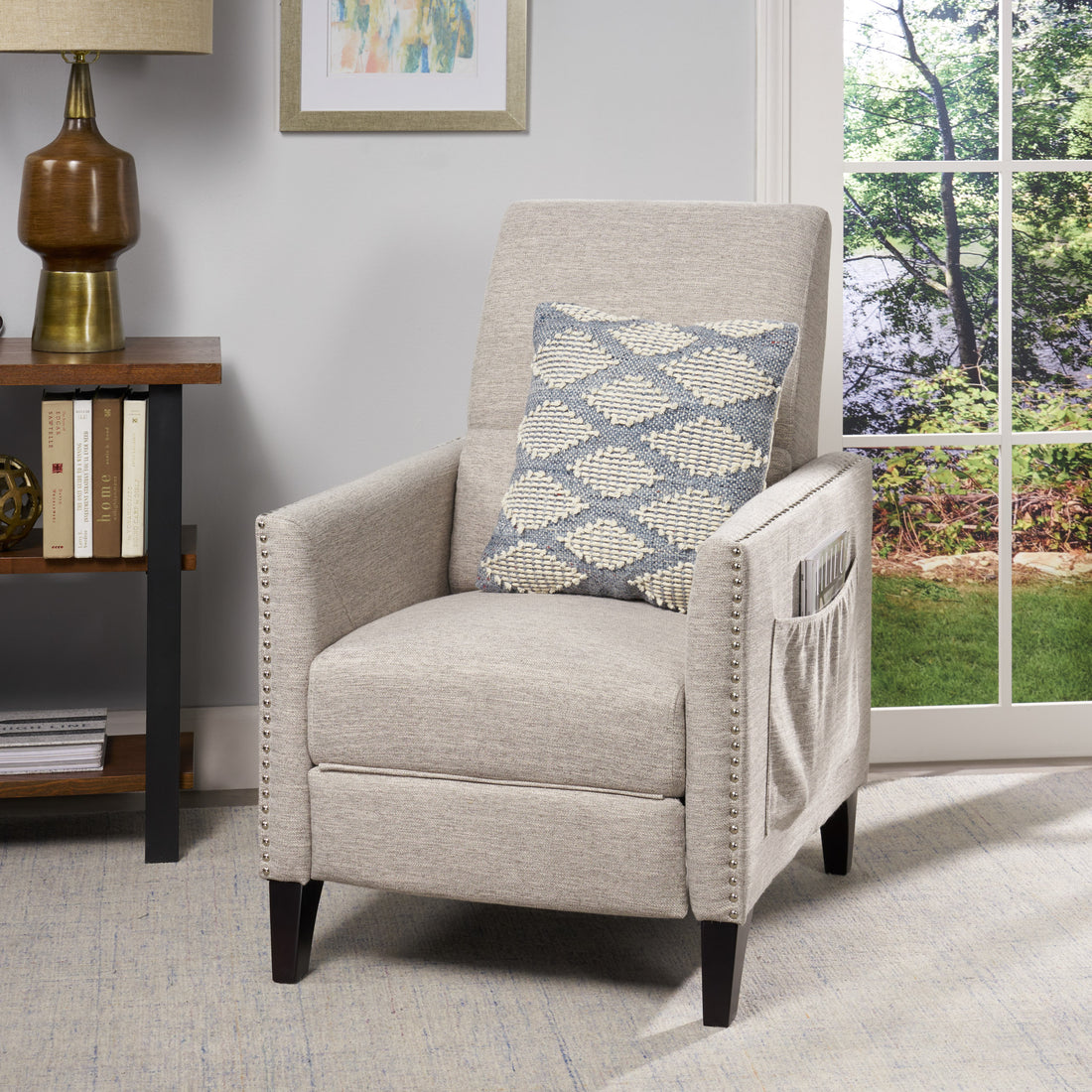 Push Back Recliner Light Grey Fabric