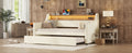 Twin Size Daybed With Trundle, Upholstered Daybed With Charging Station And Led Lights, White Twin White Pu Leather