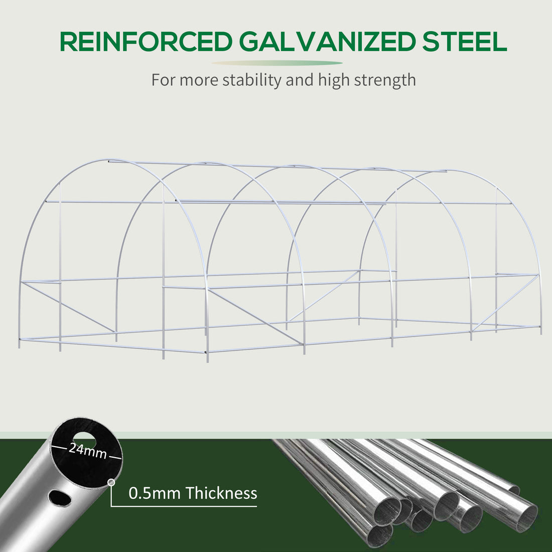 Outsunny 19' X 10' X 7' Walk In Tunnel Greenhouse With Zippered Door & 8 Mesh Windows, Large Garden Hot House Kit, Galvanized Steel Frame, Green Green Steel