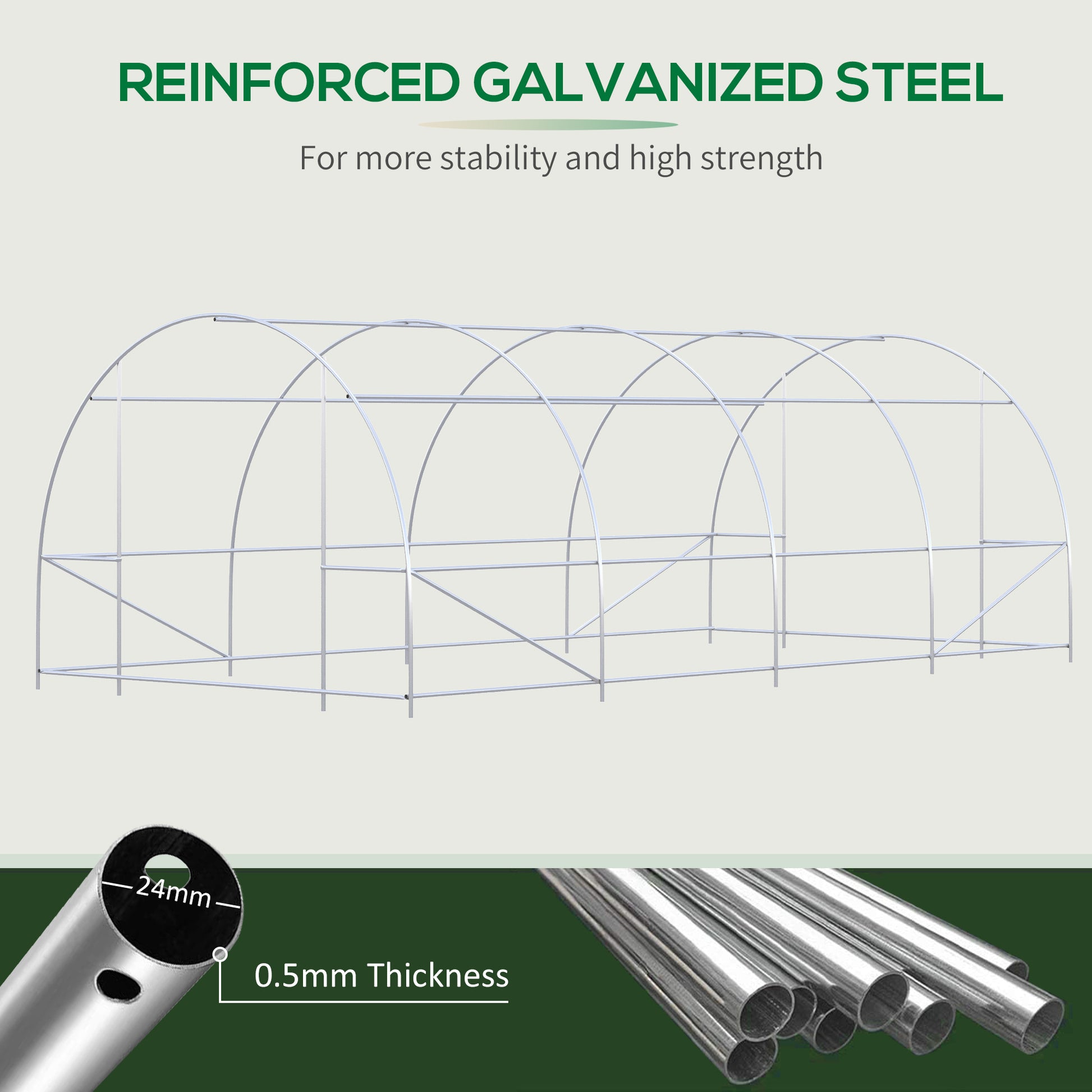 Outsunny 19' X 10' X 7' Walk In Tunnel Greenhouse With Zippered Door & 8 Mesh Windows, Large Garden Hot House Kit, Galvanized Steel Frame, Green Green Steel