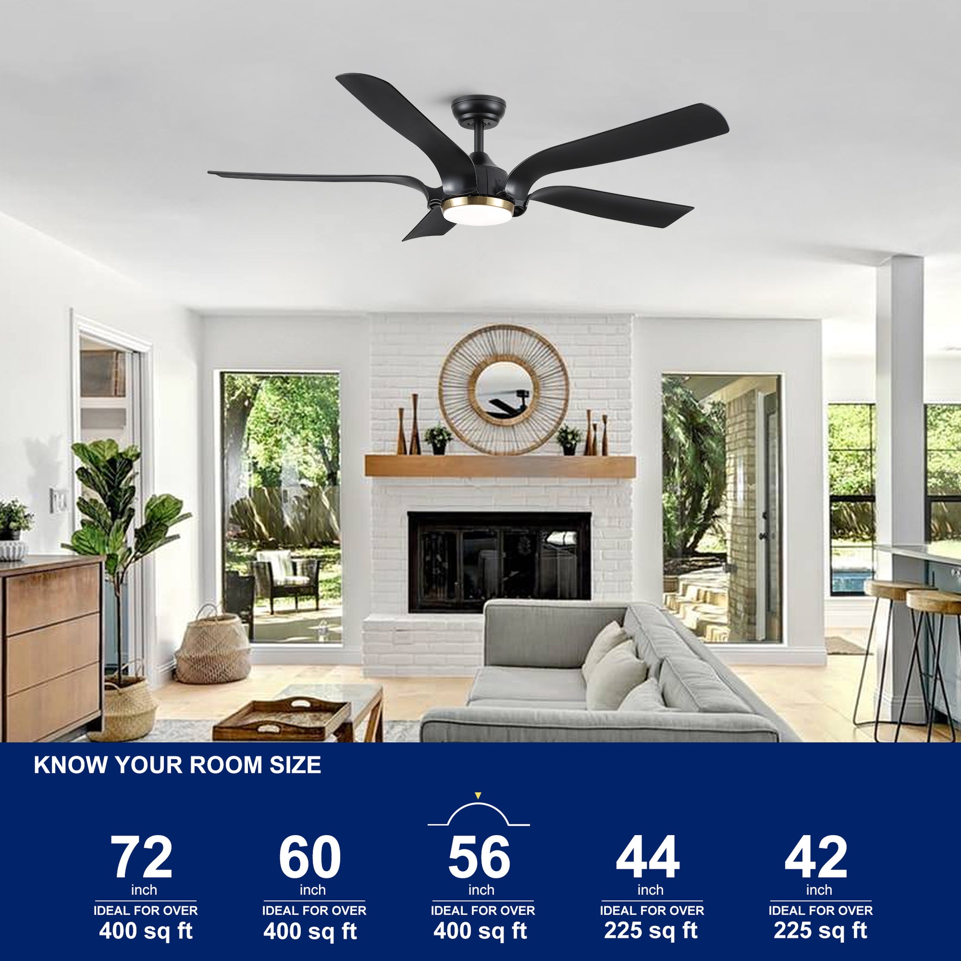 Smart 56" Integrated Led Ceiling Fan With Antique Brown Blades In Matte Black Fan Body Finish Black Abs