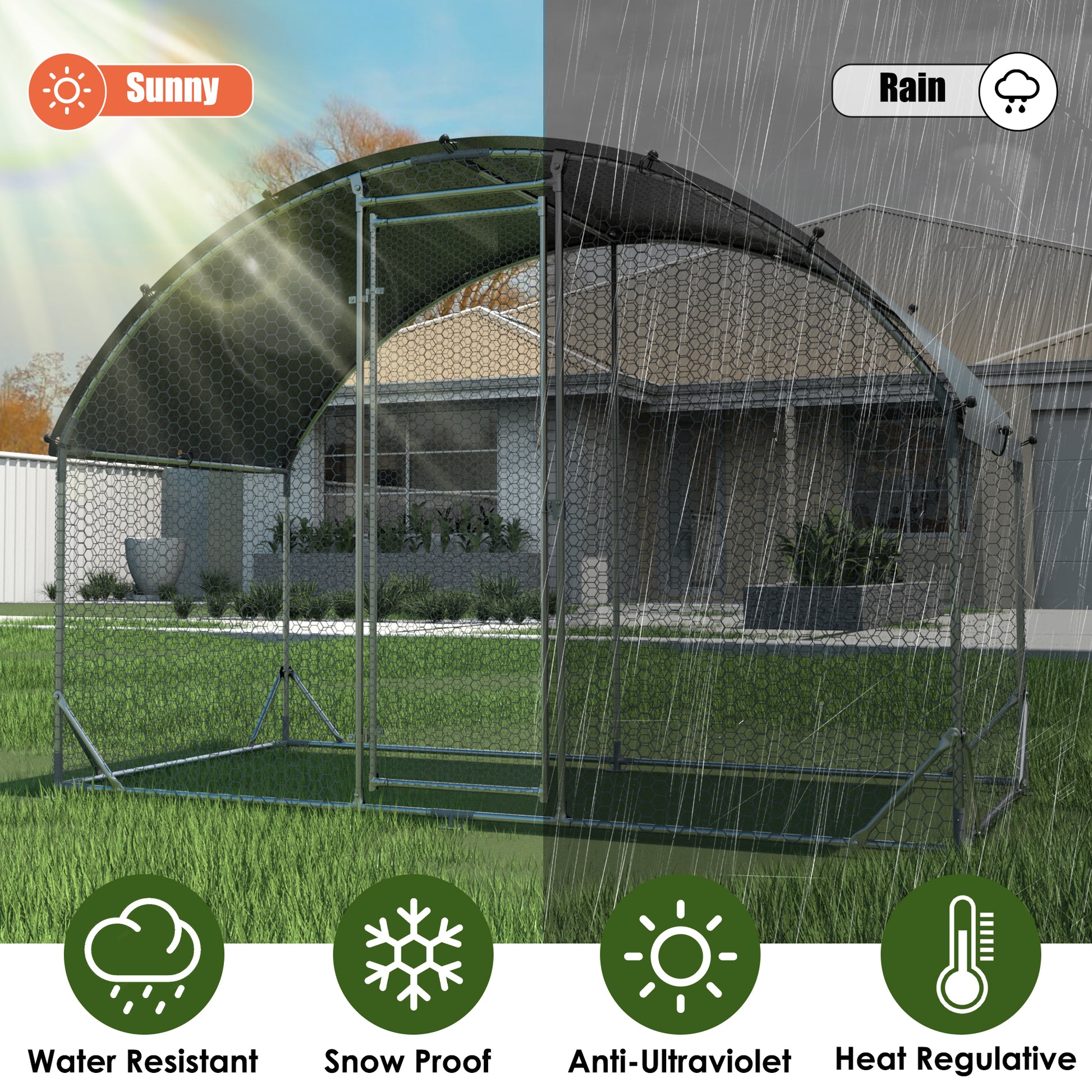 Large Metal Chicken Coop Upgrade Three Support Steel Wire Impregnated Plastic Net Cage, Oxford Cloth Silver Plated Waterproof Uv Protection, Duck Rabbit Sheep Bird Outdoor House 9.2'W X 6.2'L X 6.5'H Silver Metal