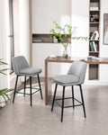 Counter Height Swivel Bar Stools Set Of 2, 360 Swivel Upholstered Barstools With Back And Metal Legs, 25.6