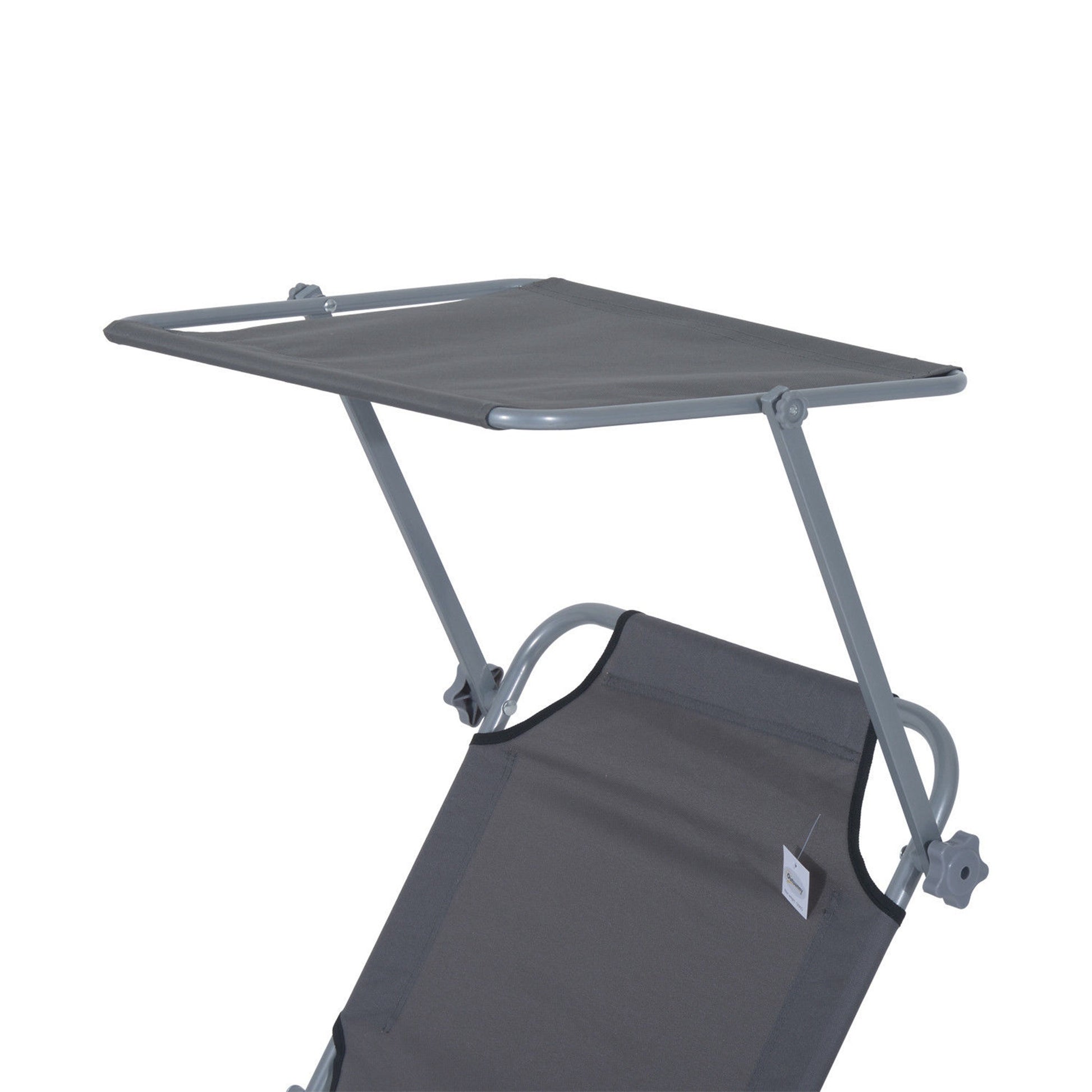 Outsunny Outdoor Lounge Chair, Adjustable Folding Chaise Lounge, Tanning Chair With Sun Shade For Beach, Camping, Hiking, Backyard, Gray Gray Steel