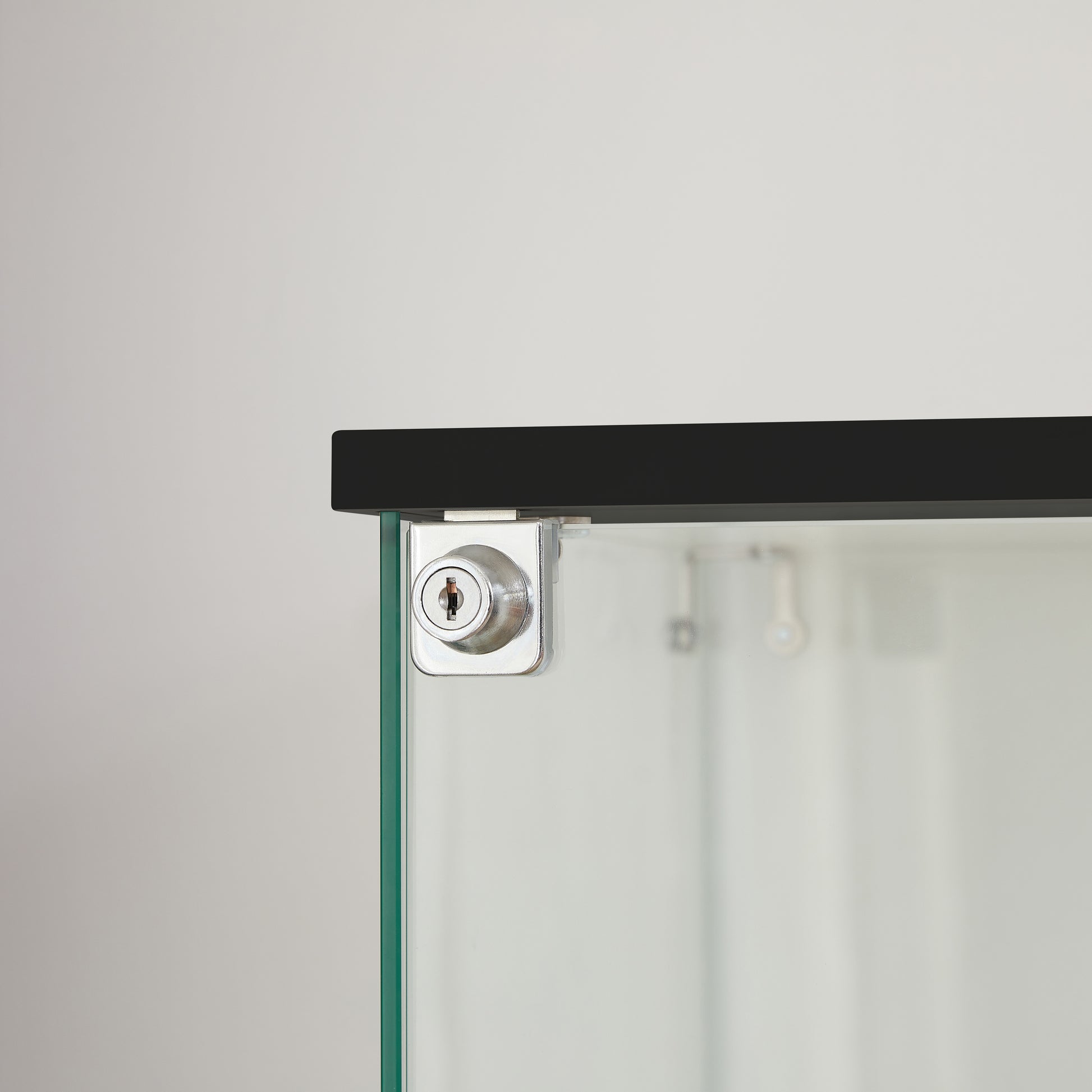 4 Tier Glass Display Cabinet, Single Door Glass Cabinet With Lock And Wheels, Floor Standing Storage Cabinet With 3 Acrylic Shelves For Living Room, Bedroom And Office, Black, 15.8"L X 14.2"W X