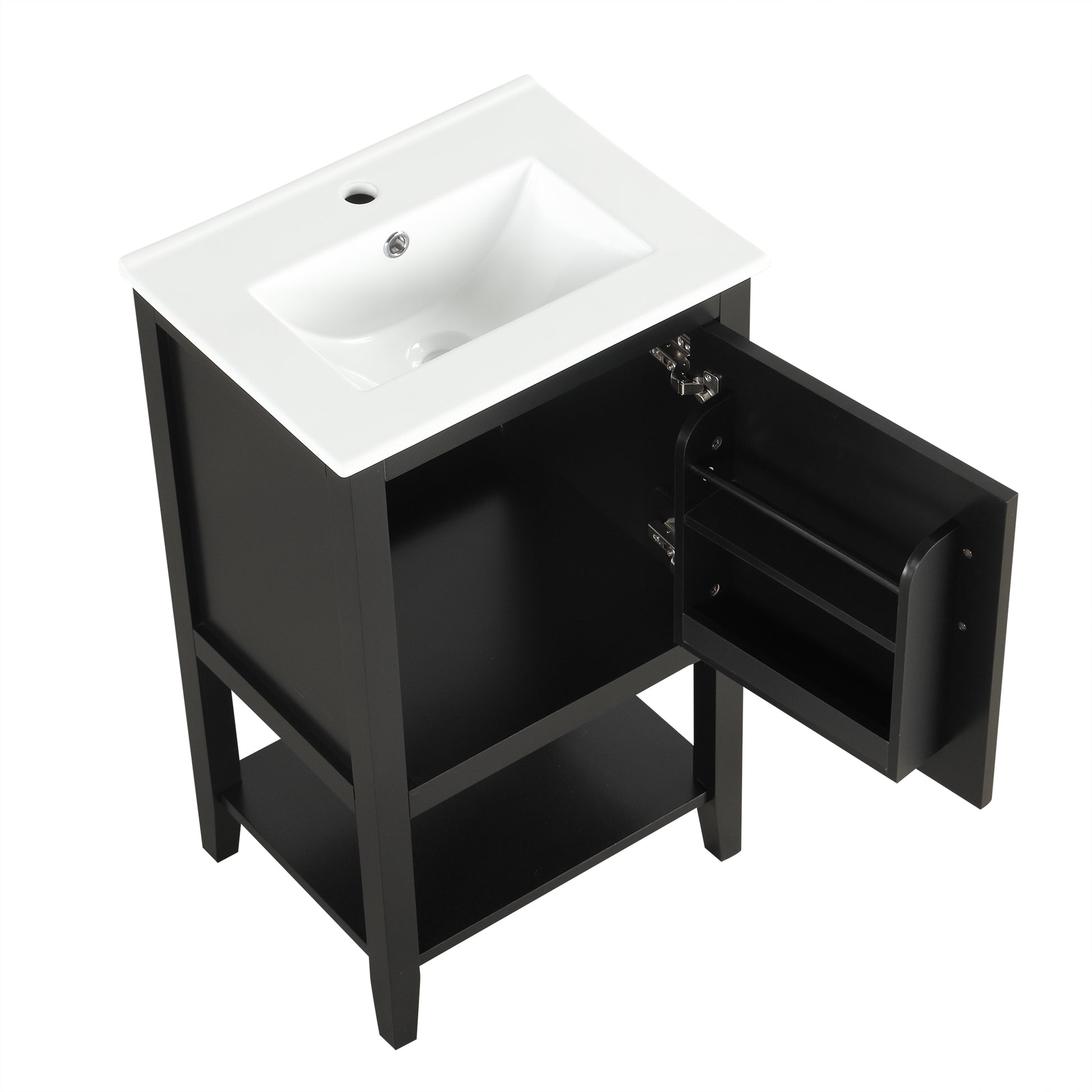 20" Bathroom Vanity With Sink, Bathroom Cabinet With Soft Closing Door, Storage Rack And Open Shelf, Black Black Solid Wood Mdf