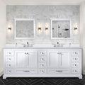 White Double Bath Vanity 84 In. W X 22 In. D, White Quartz Top, And Faucet Set White Plywood Wood
