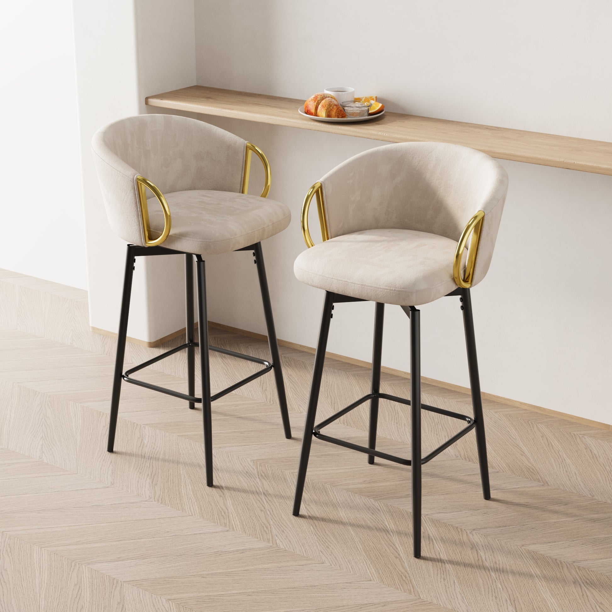 30 Inch Dining Chairs Set Of 2 Modern Style 360 Swivel Bar Chairs With Simple Design, Comfortable High Stools, And Flexible Dining Chairs Suitable For Bars, Restaurants,Velvet Bar Chair Beige30 Inch