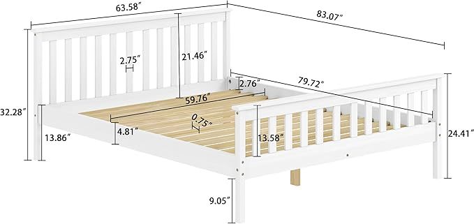 Queen Bed Frames With Headboard, Solid Wooden Platform Bed With Corner, Modern Low Profile Bed Frame, No Box Spring Needed, White Queen White Wood