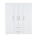 Bariloche Wardrobe, Multi Section Storage With Hanging Rods, Shelves, And 2 Drawers White Bedroom Modern Particle Board