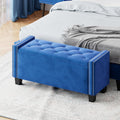 Upholstered Velvet Storage Ottoman Bench For Bedroom, End Of Bed Bench With Rivet Design, Tufted Foot Rest Stool,Blue Blue Blue Mdf