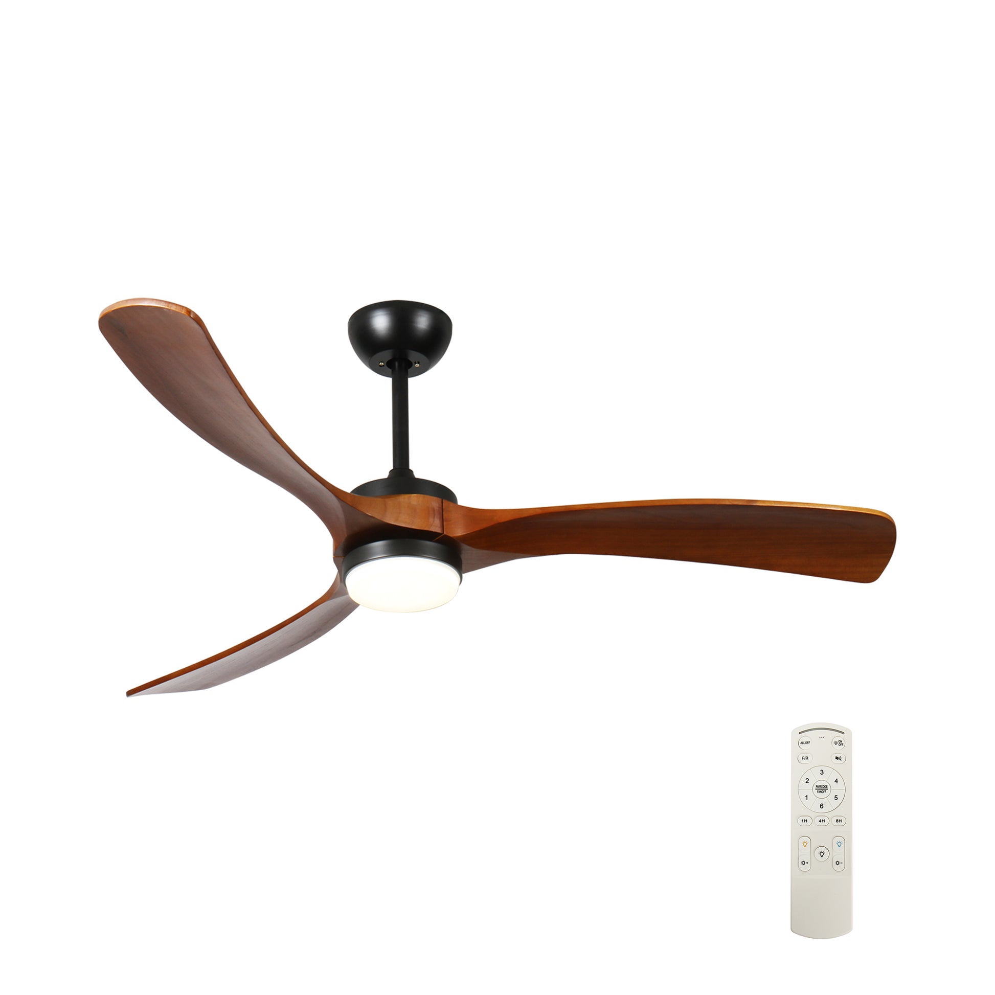 60 Inch 3 Blade Solid Wood Ceiling Fan Light Walnut American Design Solid Wood