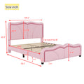 Full Size Upholstered Platform Bed With Curve Shaped And Height Adjustbale Headboard,Led Light Strips,Pink Full Pink Upholstered