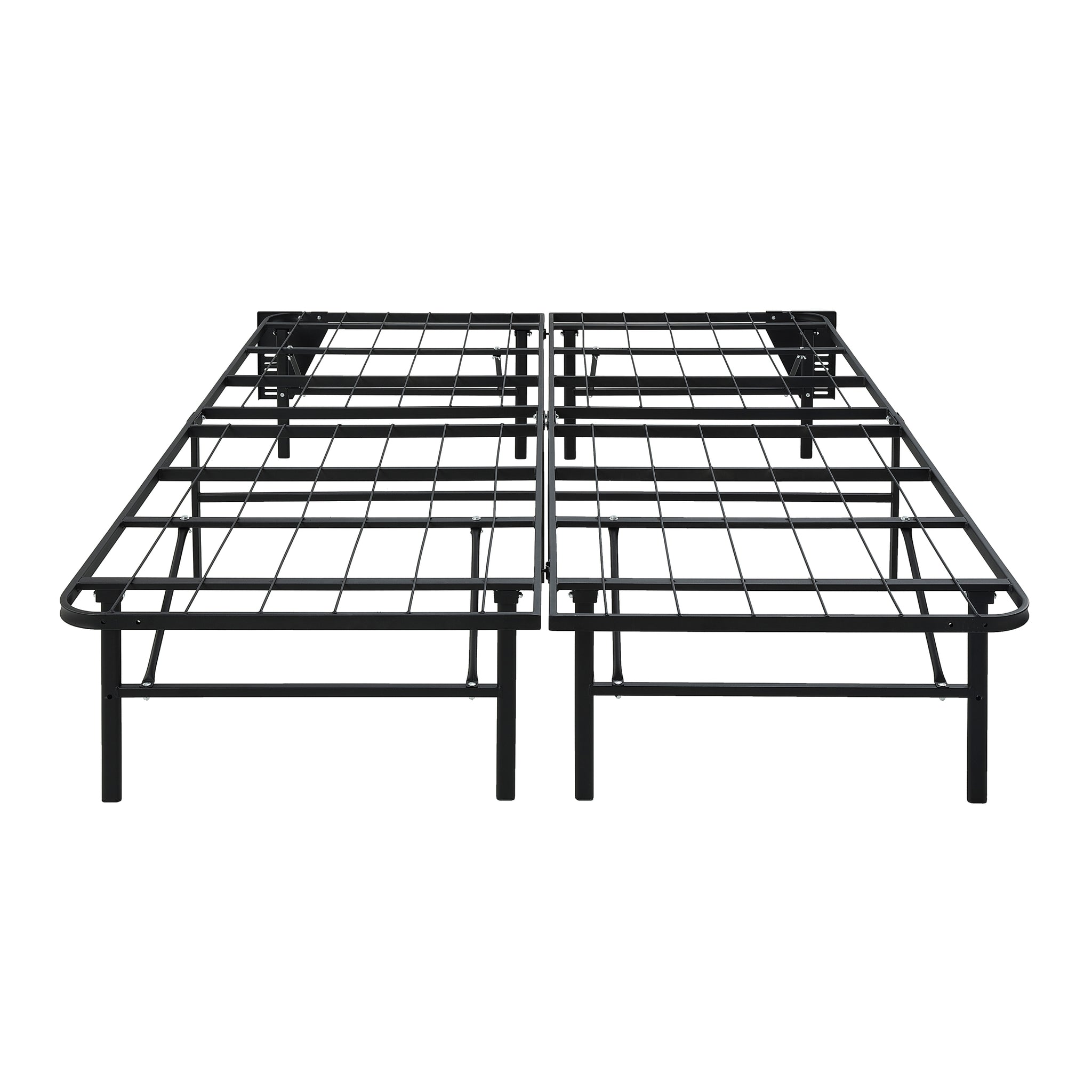 Black Metal Platform Foldable Bed Frame Full Size, Toolless High Profile Design Full Black Metal Bedroom Bed Frame Metal