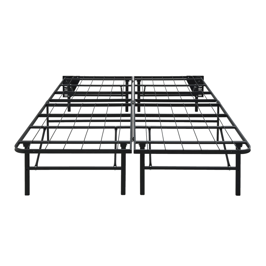 Black Metal Platform Foldable Bed Frame Full Size, Toolless High Profile Design Full Black Metal Bedroom Bed Frame Metal