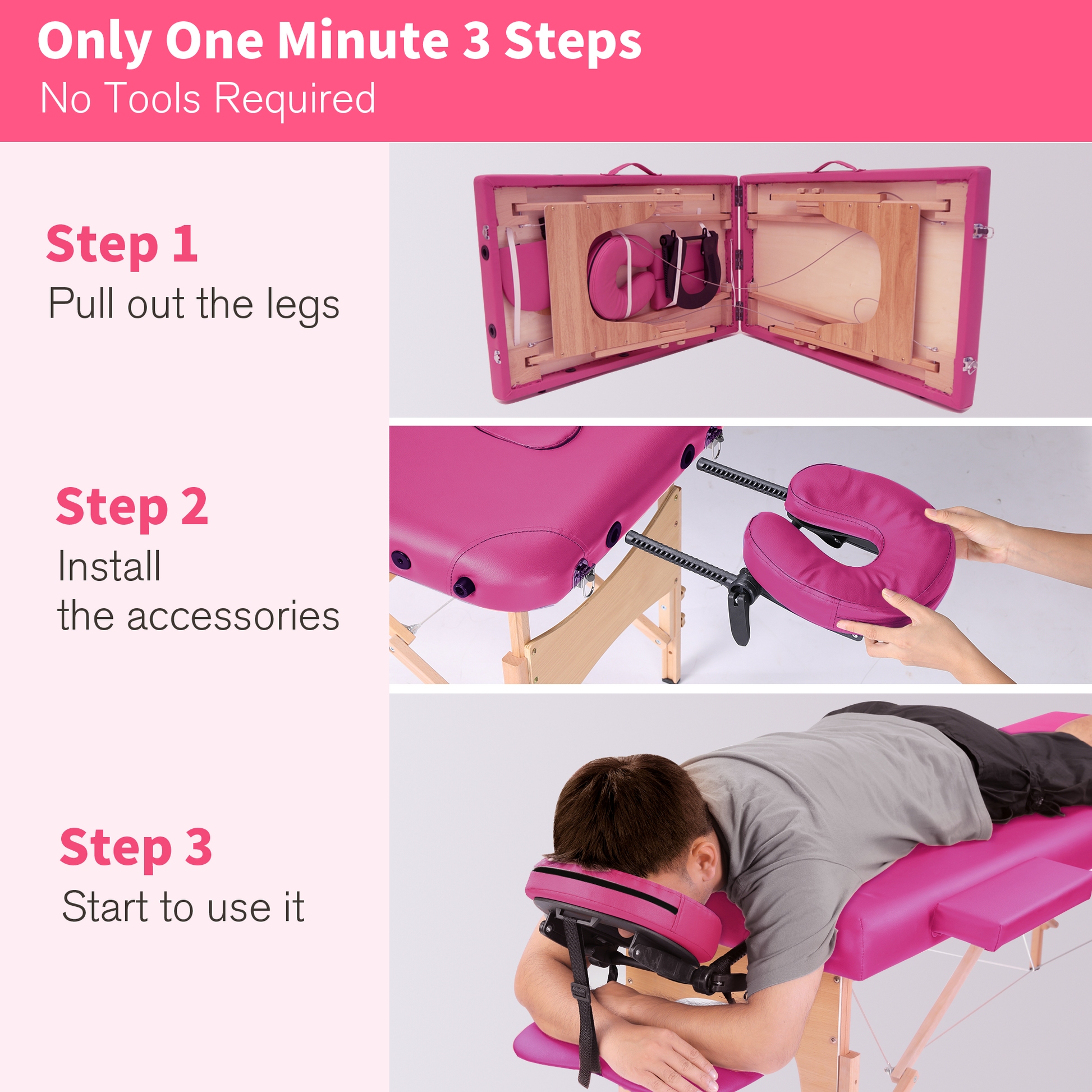Massage Table Portable Massage Bed Lash Bed With Carrying Case Spa Table Height Adjustable, Salon Bed Face Cradle Bed Rose Faux Leather