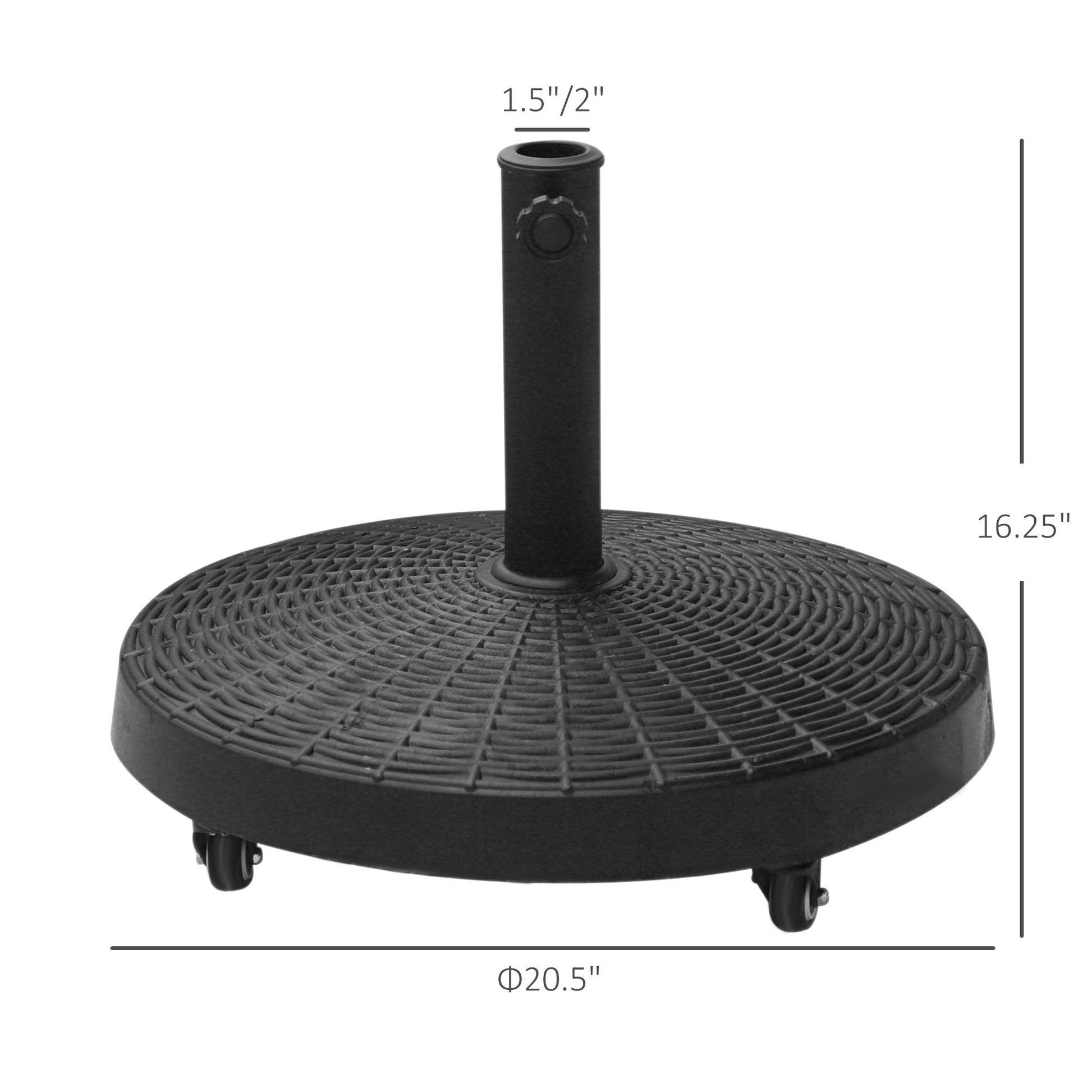 Outsunny 50 Lbs. Umbrella Base, 20.5", Round Heavy Duty Umbrella Stand With Wheels For 1.5" Or 2" Umbrella Poles, Patio Market Stand For Outdoor, Lawn, Deck, Poolside, Black Black Resin