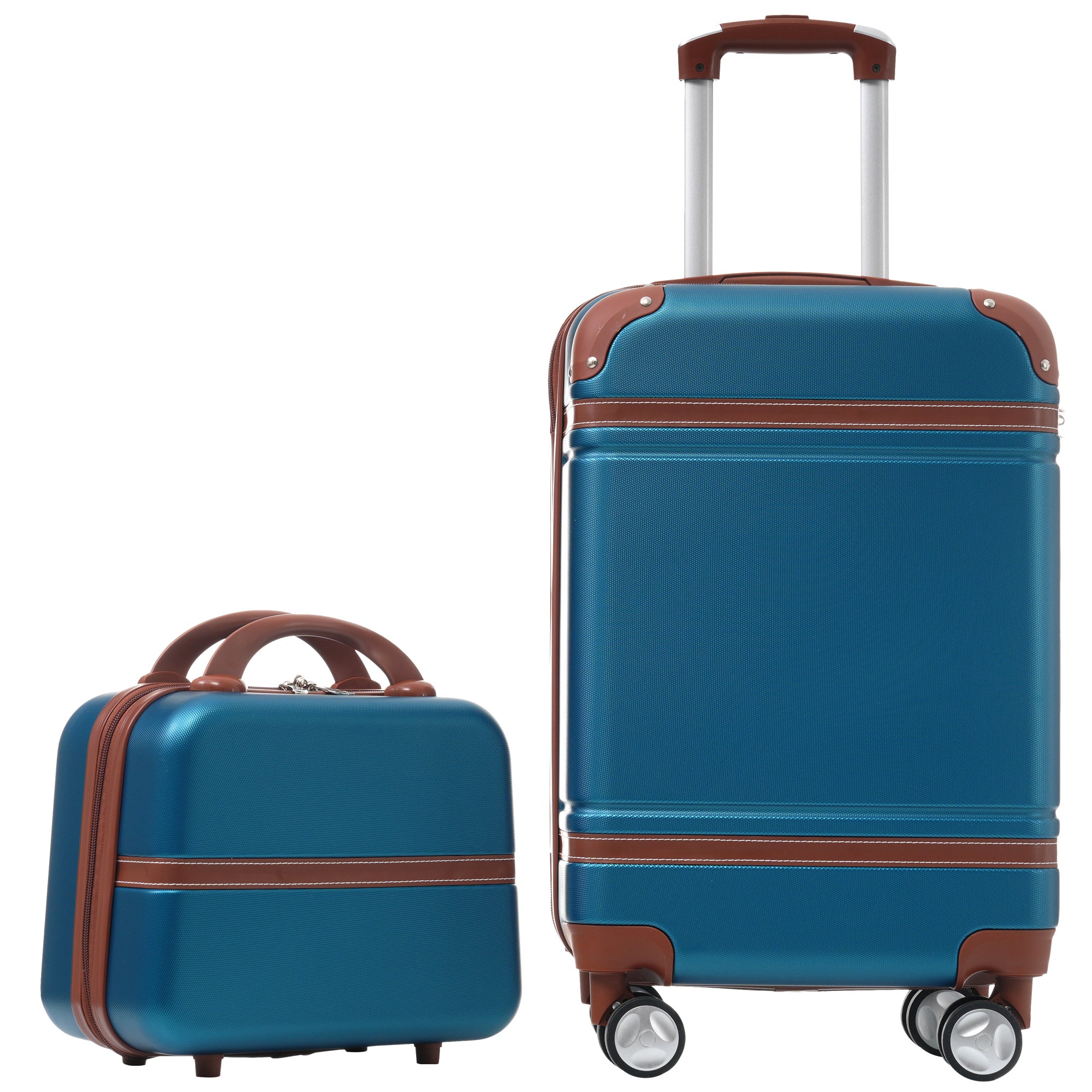 20 In Hardside Luggage With Cosmetic Case2 Piece Lightweight Suitcase Set With Spinner Wheels, Carry On Vintage Luggage,Blue Blue Abs