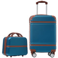 20 In Hardside Luggage With Cosmetic Case2 Piece Lightweight Suitcase Set With Spinner Wheels, Carry On Vintage Luggage,Blue Blue Abs