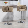 360 Fabric Cover Swivel Bar Stools Set Of 2, Adjustable Counter Height Bar Chairs With Woven Back & Footrest, Silver Chromed Bar Stools For Kitchen Island, Cafe, Pub Yellow Metal Yellow Kitchen