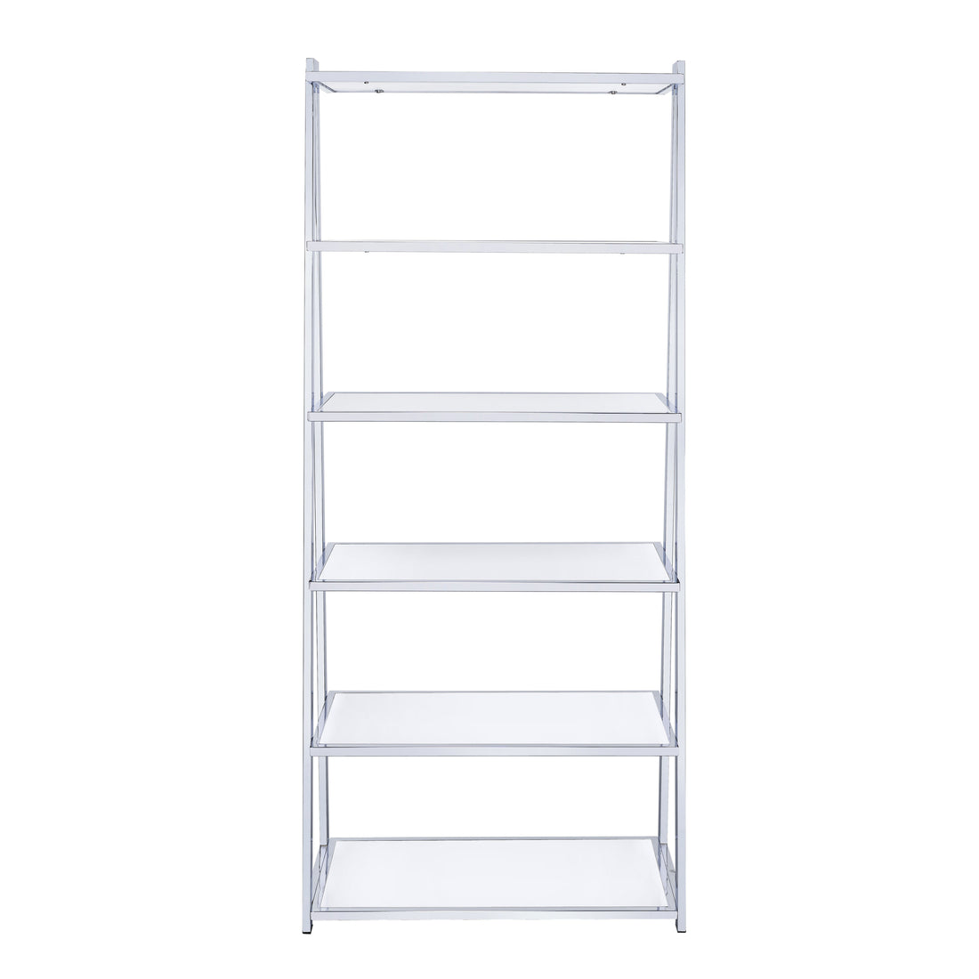 White And Chrome Bookshelf With 6 Shelves 6 White Vertical Wood Metal